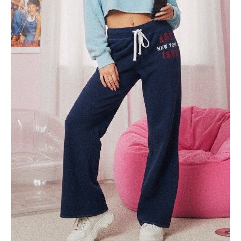 Abercrombie & Fitch Navy Wide Leg Sweatpants Y2K A&F New York 1892